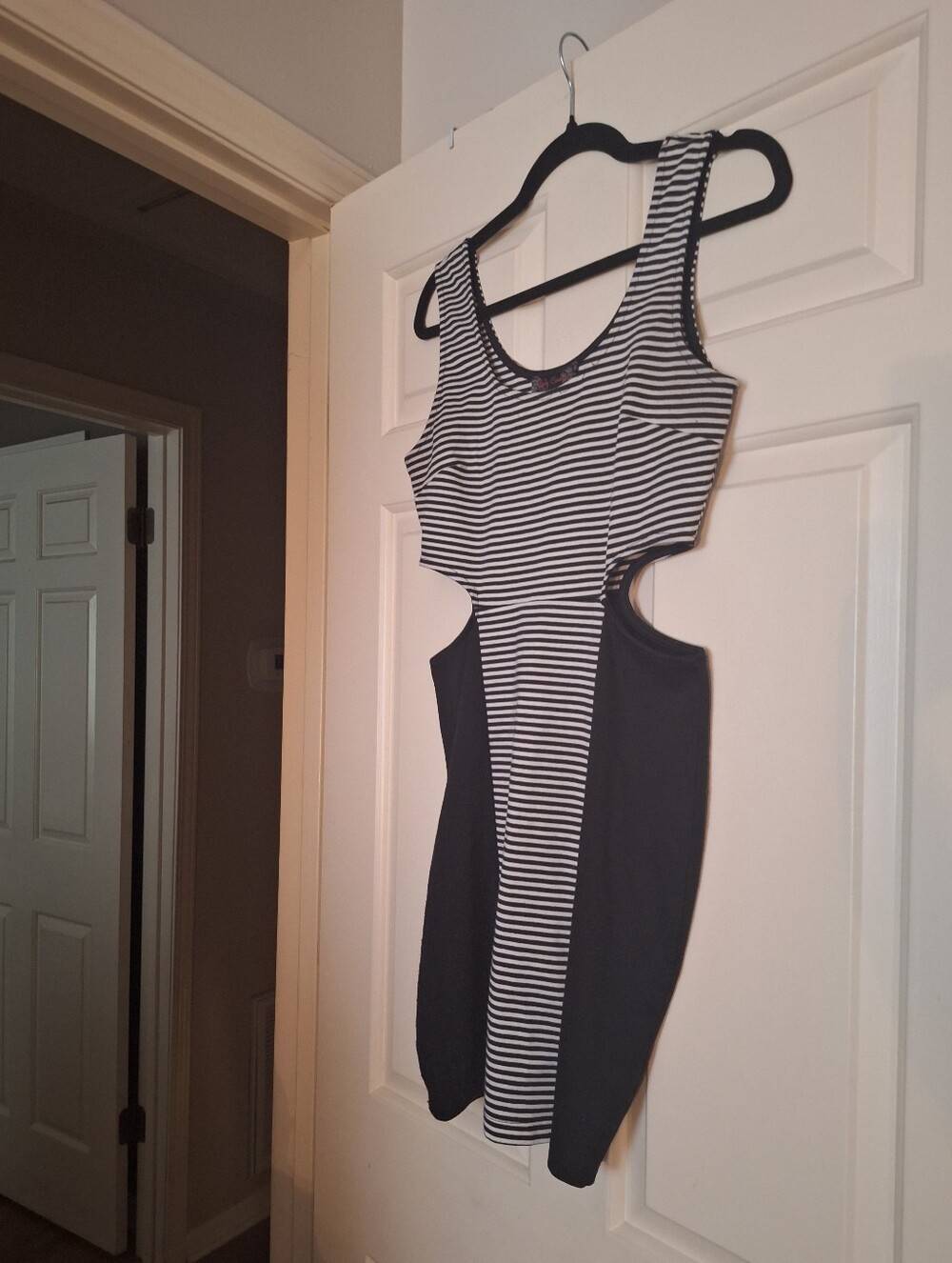 Body Central Black and White Striped Cutout Mini Dress